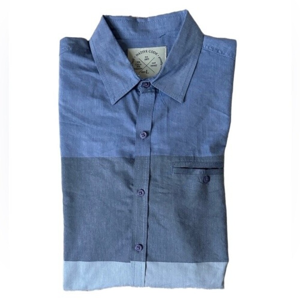Native Code Blue Monochromatic Button Down Lightweight Shirt Men Large